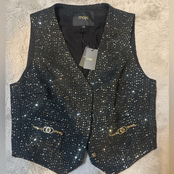 Maje Black and Gold Sequin Vest NWT - Picture 1 of 7